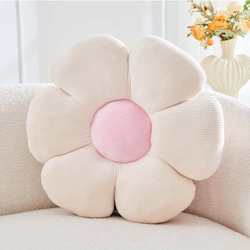 Kcvvcr Beige Flower Pillow, 17.7" Cute Flower Shaped Floor Pillow, Aesthetic Floral Plush Daisy Decorative Throw Pillows for Bed Sofa Couch - color: Al-beige, size: 17.7 Inch