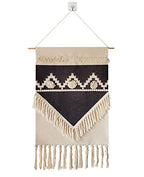 Macrame Woven Wall Tapestry Hanging Art, 20" W x 34" H Extra Large Boho Chic Bohemian Morocco Geometric Tapestries Decor for Apartment Dorm Kids Living Room Bedroom Door Entrance (Black Triangle-004)