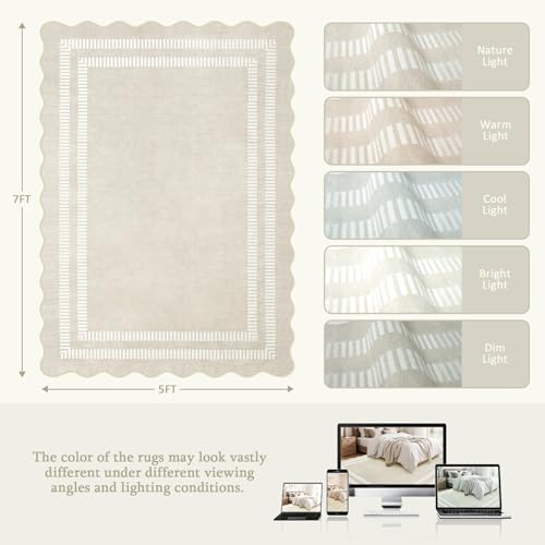 Area Rugs 5x7 Living Room Washable Modern Rug, Neutral Beige Soft Non Slip Rugs Ultra-Thin Indoor Carpet for Bedroom Dining Room Nursery Home Office - color: Ivory, size: 5'x7' (Rectangular)