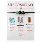 BOHO GARDEN Healing Bead Bracelets - Spiritual Crystal Beaded Bracelet - Made of 3 Real & Natural Gemstones, Adjustable 3-9.7” Black Rope - Gem Stones Jewelry for Men, Women, Teens (13+) - 8mm Bead - color: SelfConfidence