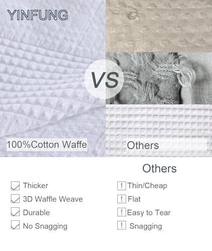 YINFUNG Waffle Duvet Cover 100% Cotton Queen White Textured Waffle Weave Knit Striped Tufted Geometric Bedding Set Crisp White Farmhouse Hotel 90x90 - color: White, size: Queen
