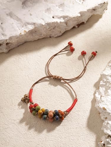 MINACHI Bohemian Colorful Ceramic Bead Adjustable Cord Bracelet, Hippie Boho Summer Fashion Jewelry Gift for Women - color: S01