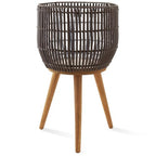 Casafield Indoor Planter with Stand, Dark Brown Floor Planter with Wood Legs, Large Plant Pot Cover with Liner for Houseplants, Flower Pots and Trees - color: Dark Brown With Natural Legs