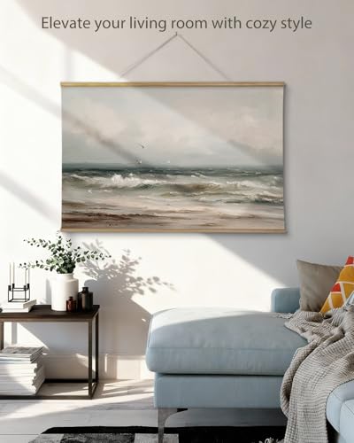 ARPEOTCY Extra Large Vintage Framed Wall Art, 36x54 Inch Coastal Ocean Gulls and the Sea Hanging Canvas Prints Scroll Wall Art Decor for Living Room Bedroom, Retro Scenery Pictures Above of Bed - color: Cloud Sky Ocean