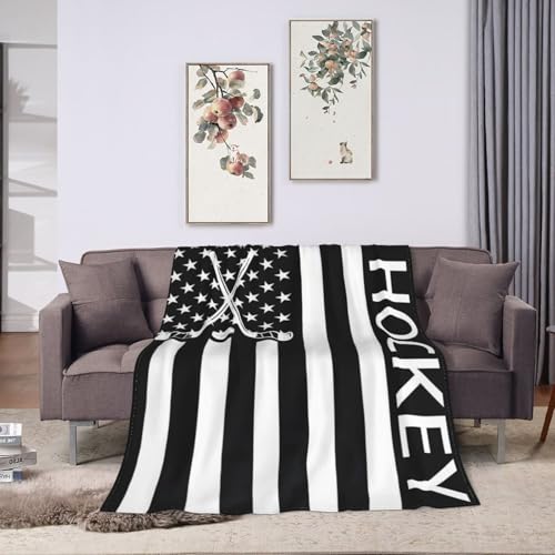 Hockey Blanket Gifts for Women Kids, American Flag Flannel Blankets, Warm Cozy Soft Throw for Bedroom, Camping, Couch, Decor 50x60 in - color: Hockey, size: 50"x60"