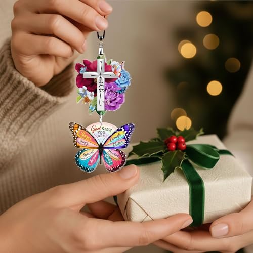 Christian Gifts for Women Birthday - Christmas Inspiration Religious Gifts for for Friends, Mom, Sister, Girl, Female Coworker, Christian - Christian Desk Decor - Religious Spiritual Gift - color: 04 - Cross Faith Rose Butterfly God Says