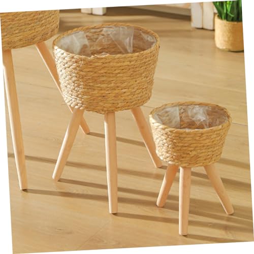 Toddmomy Rattan Basket Plant Stand Weaving Plant Pot Stand Bohemian Style Flower Pot Rack - color: Beige