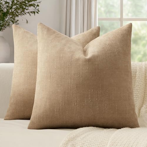 Set of 2 Textured Throw Pillow Covers Decorative Soft Accent Square Chenille Pillowcases Neutral Farmhouse Cushions Modern Home Decor for Couch Sofa Bedroom Living Room 18x18 Inch, Khaki Camel - color: Starfish, size: 18" x 18" (Pack of 2)