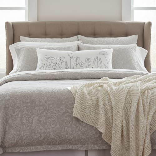 Sunkifover Floral Throw Pillow Cover 14x36 Inch Cotton Embroidery Rectangular Cushion Cover, White and Grey Lumbar Decorative Farmhouse Pillowcase for Bed, Living Room, and Bedroom - color: Wild Flowers, size: 36" x 14"