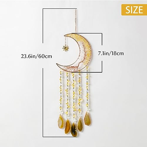 Agate Gemstone Dream Catcher 7 Chakra Tree of Life Dream Catcher with Rainbow Crystal Stones Handmade Dreamcatcher Wall Decor for Adults Boys Girls,Bedroom,Wedding,Garden,Bless Gift(Gold Moon) - color: Gold Moon Agate