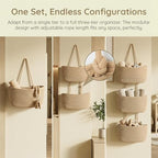3-Tier Woven Cotton Rope Hanging Basket, Over the Door Organizer, Adjustable Detachable Wall Basket with Metal & Adhesive Hooks, No Drilling for Bedroom, Closet, Entryway & Home Decor - style: Jute