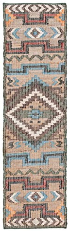 SAFAVIEH Kilim Collection Runner Rug - 2'3" x 9', Natural & Blue, Handmade Flat Weave Jute, Ideal for High Traffic Areas in Living Room, Bedroom (KLM760M) - size: 2'3" x 9' (Runner)