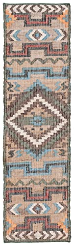 SAFAVIEH Kilim Collection Runner Rug - 2'3" x 9', Natural & Blue, Handmade Flat Weave Jute, Ideal for High Traffic Areas in Living Room, Bedroom (KLM760M) - size: 2'3" x 9' (Runner)
