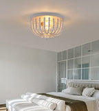Q&S White Flush Mount Ceiling Light Fixtures,2-Lights Wood Beaded Boho Chandeliers for Nursery Baby Kid's Room Bedroom Dining Room Living Room Kitchen Hallway W11.81 - color: Ceiling-2WH