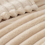Exclusivo Mezcla Queen Size Flannel Fleece Blanket, Super Soft Striped Jacquard Bed Blanket, Lightweight Fuzzy Cozy for All Seasons, 90x90 Inches, Beige - color: Beige, size: Queen ( 90x90 IN )