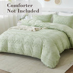EMME Boho Duvet Cover Twin Size Sage Green - 2 Pieces Soft & Breathable Tufted Shabby Chic Embroidery Bedding for All Seasons, 1 Duvet Cover with 1 Pillow Shams & Zipper Closure (Sage Green, Twin) - color: 25 - Sage Green, size: Twin(68"×90")
