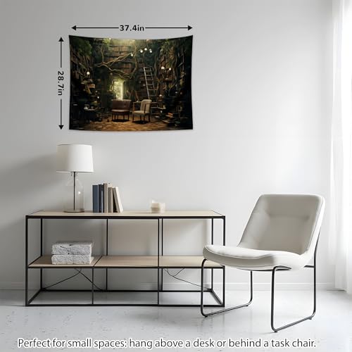 QGHOT Study Room Tapestry, Vintage Bookshelf Tapestry Wall Hanging Horizontal Large Library Witchy Bedroom Living Room Home Decor 37.4" x 28.7" - color: F, size: 28.7"L x 37.4"W