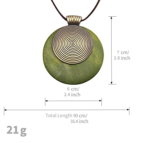 Leather Necklace for Women Long Boho Pendant Hippie Choker Necklace Bohemian Layered Leather Rope Wooden Jewelry Gifts - style: Green Big Wood Pendants