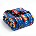 Sacred Thread Aztec Blanket Fleece, Reversible Native American Blanket, Western Throw, Native American Western (Blue Flannel), Queen (79”x95”) - color: Blue Flannel, size: Queen (79”x95”)