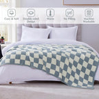 WRENSONGE Checkered Throw Blanket, Grey Blue Soft Cozy Fluffy Warm Hand Made Throw Blankets for Couch, Sofa, Chair, Bed, Camping, Picnic, Travel Lightweight Bed Blanket - 60"*80" - color: Arctic Blue, size: Twin(60"x80")