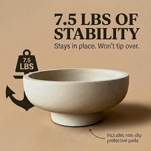 OAKOA Concrete Fruit Bowl for Kitchen Counter - Large Decorative Bowls for Home Decor - Modern Key Bowl for Entryway Table - Footed Pedestal Bowl for Keys - color: Gray