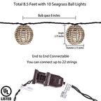Decorative Outdoor Patio String Lights, Seagrass Rattan Wire Ball Style Lantern String Lights, Connectable Weatherproof Indoor Outdoor Globe Boho String Light for Home Pergola Garden Party Backyard - style: Seagrass Rattan Wire Ball