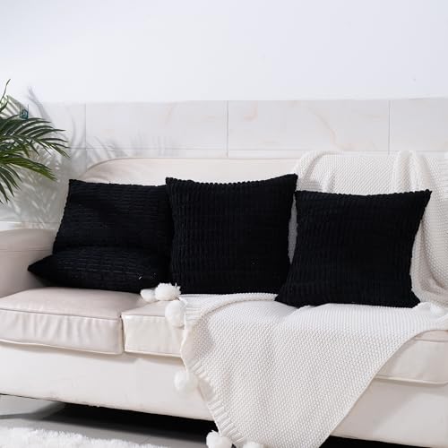 Pack of 2 Corduroy Decorative Throw Pillow Covers 16x16 Inch Soft Boho Striped Pillow Covers Modern Farmhouse Home Decor for Halloween Sofa Living Room Couch Bed Black - color: Black, size: 16" x 16" (Pack of 2)