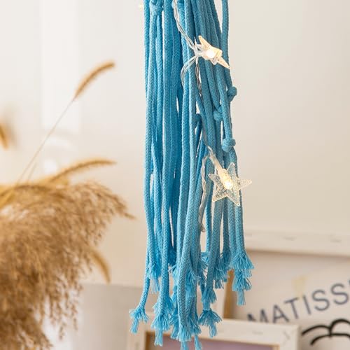 Macrame Wall Hanging,Jellyfish Dream Catcher with Star Lights,Bohemian Woven Wall Art Decor Beautiful Apartment Dorm Room Door Decoration (Blue) - color: Blue