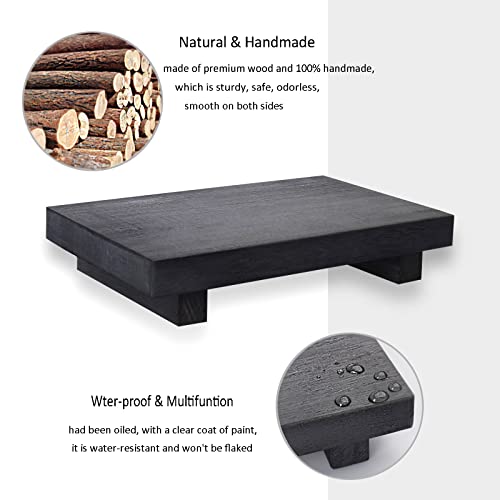 zoocatia Small Wood Tray Pedestal Stand Farmhouse Bathroom Decor Decorative Wooden Riser Kitchen Soap Dish Holder for Vanity, Counter, Sink, 9" x 5.9" - Black - color: Black, size: 9" x 5.9" x 1.6"