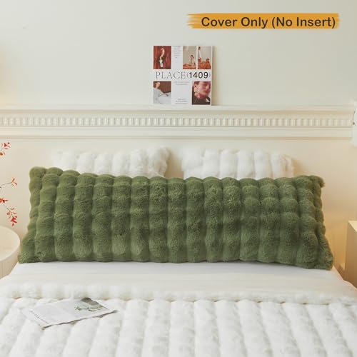 LIFEREVO Fluffy Faux Rabbit Fur Body Pillow Cover, Cozy Moss Bubble Shaggy Plush Bed Body Pillowcase with Zipper Closure, Long 20"x54" Fuzzy Furry Pillow Case for Bedroom Home Decoration, Sage Green - color: Sage Green