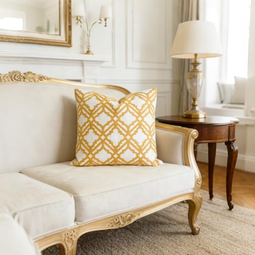 Slow Cow Embroidery Decorative Throw Pillow Cover for Couch Sofa Home Decor Modern Geometric Accent Pillow Cushion Cover 18 x 18 Inches Yellow - color: Yellow Cross, size: 18" x 18" (Pack of 1)