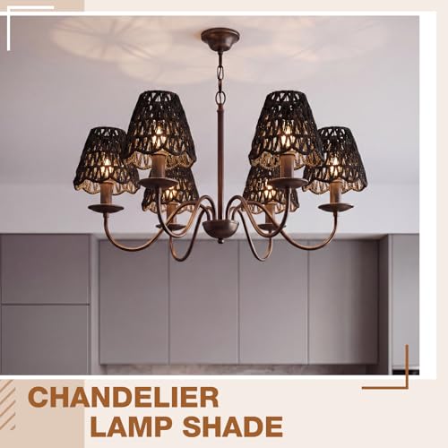 Glooglitter Small Clip-on Chandelier Rattan Lamps Set Shade Scalloped Lampshade 3"top x 6"bottom x 5-1/4"slant Height Empire Lamp Shade Chandelier or Accent Lamp(V Paper Rope,Black,2 Pcs) - color: Black, size: V Paper Rope