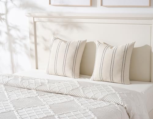 Decorative Throw Pillow Covers 18x18 Inch Set of 2 Linen Striped Accent Neutral Beige Farmhouse Boho Square Cushion Covers for Couch Sofa Bed Living Room Modern Home Decor, Navy Blue - color: Navy Blue, size: 18" x 18" (Pack of 2)
