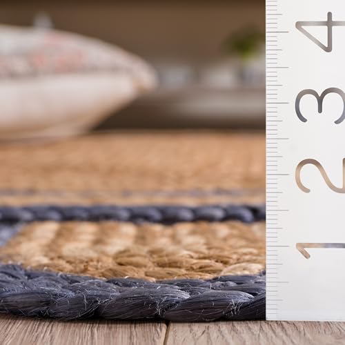 SAFAVIEH Area Rug 6x9 - Natural Fiber Collection - Natural & Blue, Handmade Jute, Ideal for Living Room, Bedroom, Dining Space (NFB125M) - color: Natural/Blue, size: 6' x 9' (Rectangular)