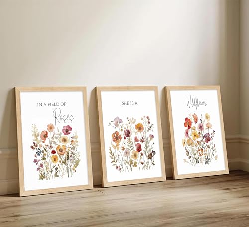 3psc Framed Floral Wall Art Watercolor Paintings On Canvas Depicting Flowers Plants And Poems Wildflower Poster Print Art Suitable For Farmhouses Bedrooms and Home DéCor 12x16 Inches - color: MEIGUIYEHUA, size: 16"L x 12"W