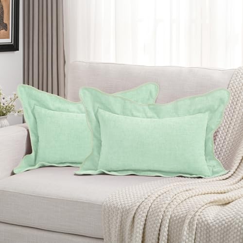 FUTEI Pack of 2 Solid Scalloped Bordered Throw Pillow Covers 12x20 Inch Soft Chenille Decorative Lumbar Pillow Cases Farmhouse Accent for Couch Bed Living Room, Aqua - color: Aqua, size: 20" x 12" (Pack of 2)