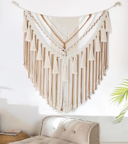 Jakalin Macrame Wall Hanging Macrame Wall Decor Boho Panels Handmade Craftsmanship Yarn Wall Art Living Room Bedroom Home Decor 31" Wx 39" L - color: Brown1