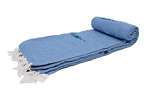 Open Road Goods Mexican Thunderbird Yoga Blanket, Handwoven Throw for Yoga, Meditation, and Home Décor – Versatile Blanket for Beach, Picnic, Camping, or Outdoor Use - color: Sky Blue