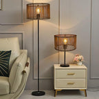Boho Rattan Drum Lamp Shades Set of 2, Woven Bamboo Table and Bedside Lamp Shades(Spider Fitter), Easy Assembly - color: Brown