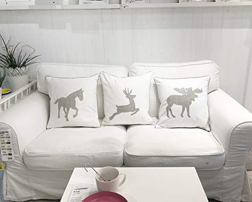 Animal Cotton Throw Pillow Covers Moose Pattren Embroidered 18x18 Inches for Couch Cushions Covers (White) - color: Moose-white