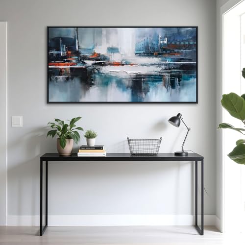 Abstract Wall Art for Living Room - Modern Blue Wall Decor, Large Canvas Artwork, Framed Wall Art Bedroom Pictures, Navy Decor for Above Bed, Contemporary Home Decor 20×40IN - color: Blue, size: 40"L x 20"W
