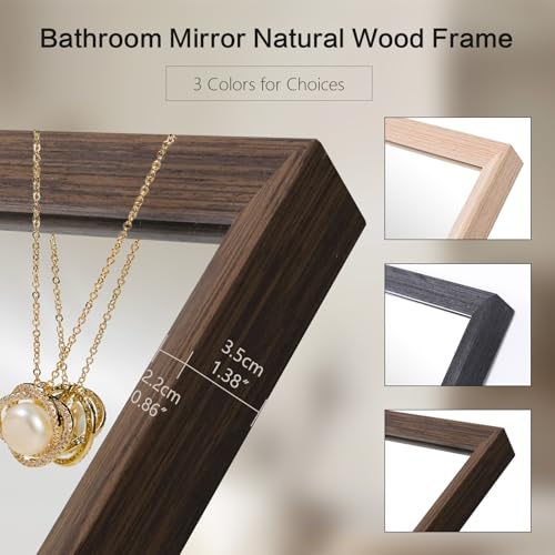 Walnut Wood Bathroom Mirrors for Wall Mounted, 36" x 28" Rectangle Rustic Wood Framed Wall Mirror, Decorative Farmhouse Mirror for Bathroom, Bedroom, Entryway, Horizontally/Vertically - color: Walnut, size: 36"L x 28"W