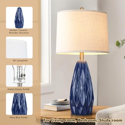 25'' Table Lamp Navy Blue Table Lamps Modern Ceramic Lamps for Night Stand - Dimmable Bedside Lamps for Nightstand, Bedroom Lamp for Living Room Desk End Table Office Guest Room - color: Navy Blue
