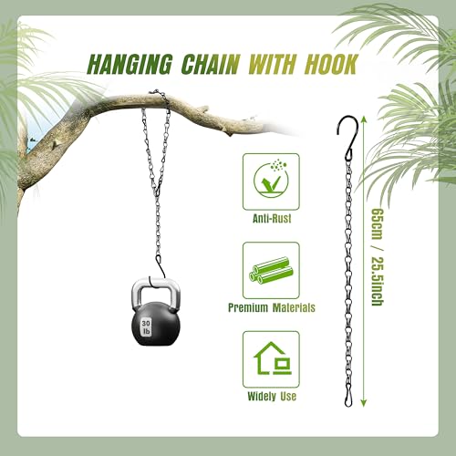 XDW-GIFTS 4-Pack 25.5 Inch Hanging Chain with Hooks for Hanging Bird Feeders, Birdbaths, Planters, Lanterns, Wind Chimes, Baskets, Billboards, Decorative Ornaments, Outdoor Indoor Use (Black)