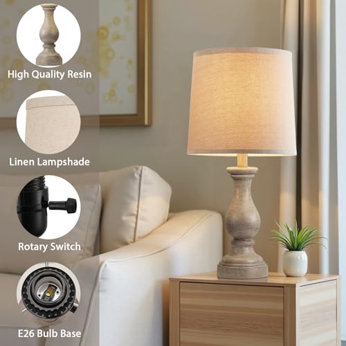 Seealle Farmhouse Table Lamps Set of 2 - Rustic Lamp for Bedroom Living Room, 22" Boho Bedside Lamps for Night Stands End Table Office Desk Lamp Nightstand with Linen Shades(Wood Painted) - color: F. Wood Painted
