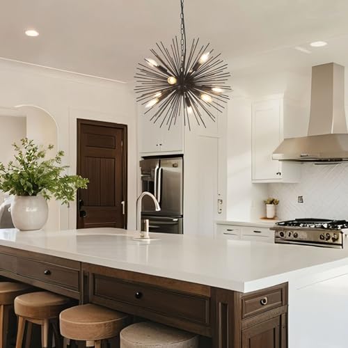 20" Black Sputnik Chandelier Vintage 9-Light Modern Starburst Chandelier Light Fixture Solid Metal Black Satellite Sputnik Chandeliers for Dining Room, Kitchen, Bedroom, Living Room, Foyer - color: Black 20" 9-Light