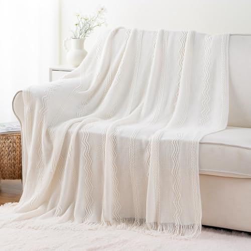BATTILO HOME Cream Throw Blanket for Couch, Bedroom Decor Boho Throw Blanket, Decorative White Blanket Throw for Sofa Living Room, 50"x60" - color: Cream, size: 50 x 60 in.