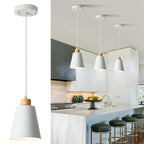 Mini Pendant Light Fixtures White Wood Pendant Lighting for Kitchen Island 7.87in Cone Modern Ceiling Hanging Lights Hollow Shade Nordic Island Light for Counter, Bar, Hallway - color: White