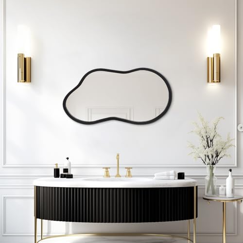 AAZZKANG Black Wall Mirror with Wood Framed Small Irregular Hanging Mirrors Modern Asymmetrical for Bedroom Living Room Entryway Bathroom Decorative 18"x10" - color: Black, size: 18"L x 10"W
