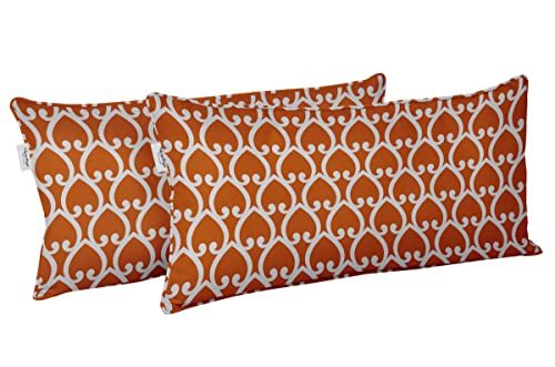 Indoor/Outdoor Polyester Fabric Lumbar Pillow Cover, All-Weather Waterproof Rectangular Cushion Case for Patio Furniture, 12 x 18 Set of 2 - Heart-25 - color: Orange2, size: 18" x 12" (Pack of 2)